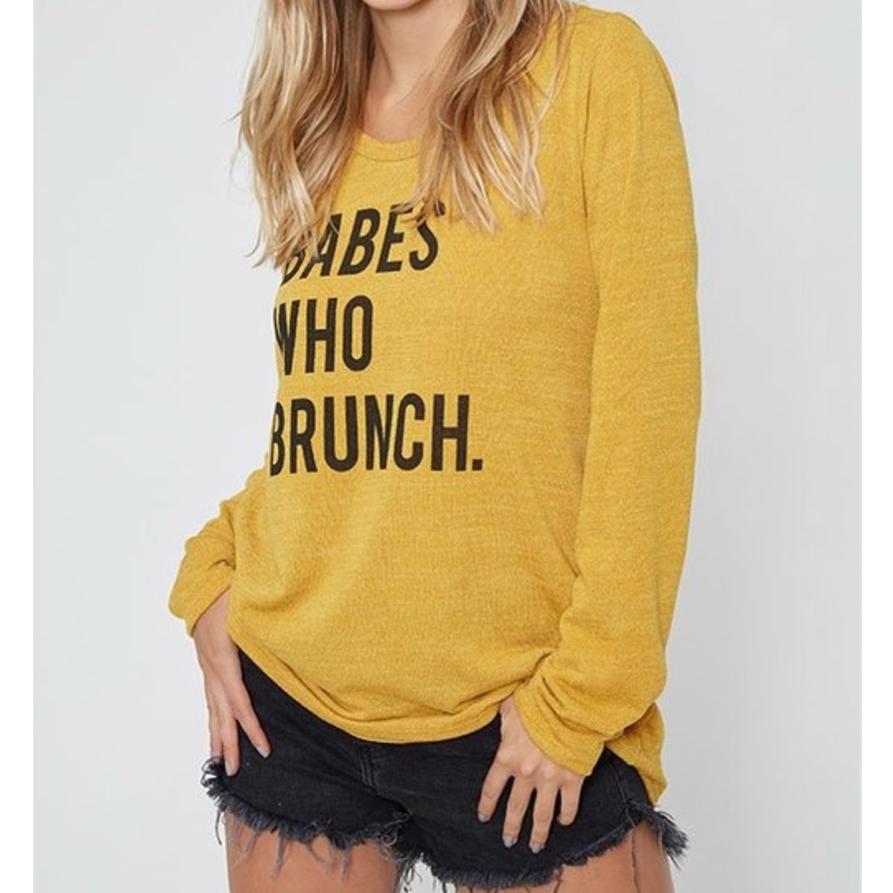 Graphic Mustard Printed Knit Top Babes Who Brunch - Picture 7 of 7